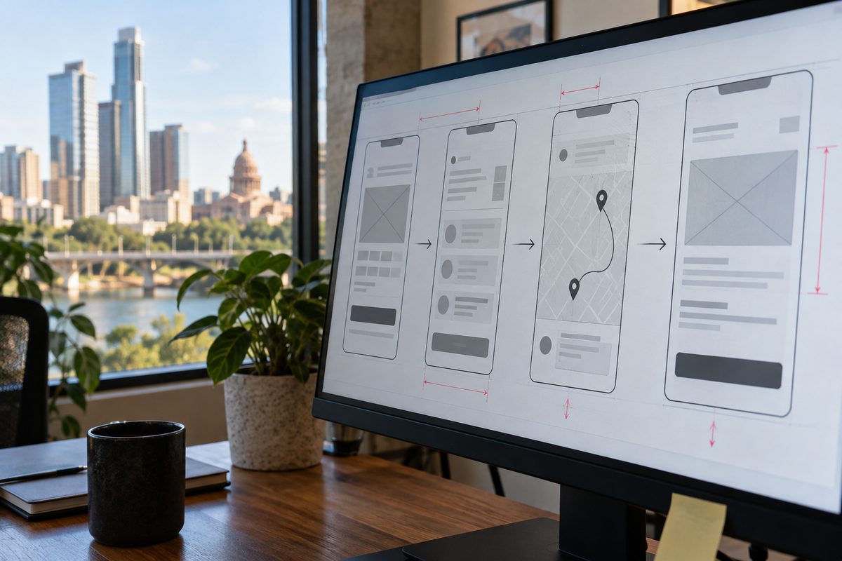 Route wireframes with spacing guides